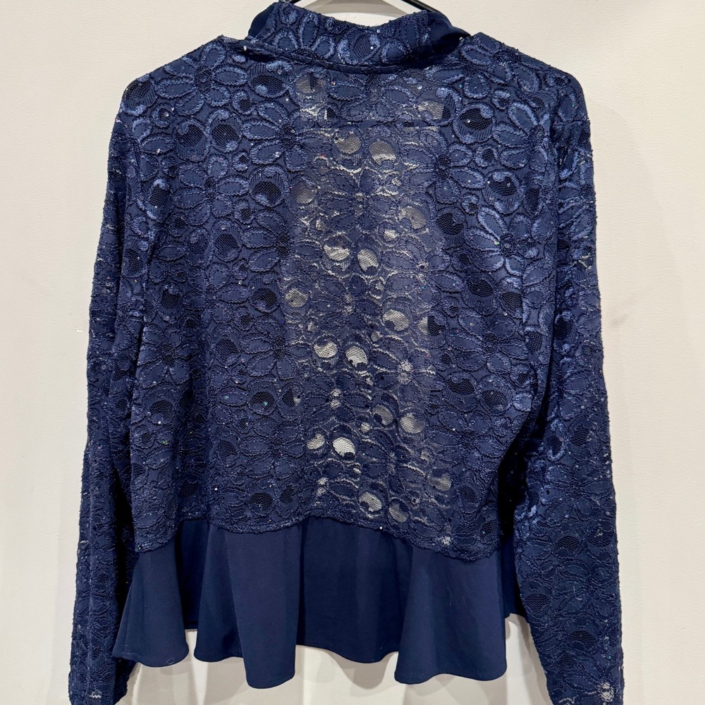 R&M Richards Vintage Blue Lace Ruffled Jacket with Sequins Women’s Size 18W NWOT - Picture 3 of 10